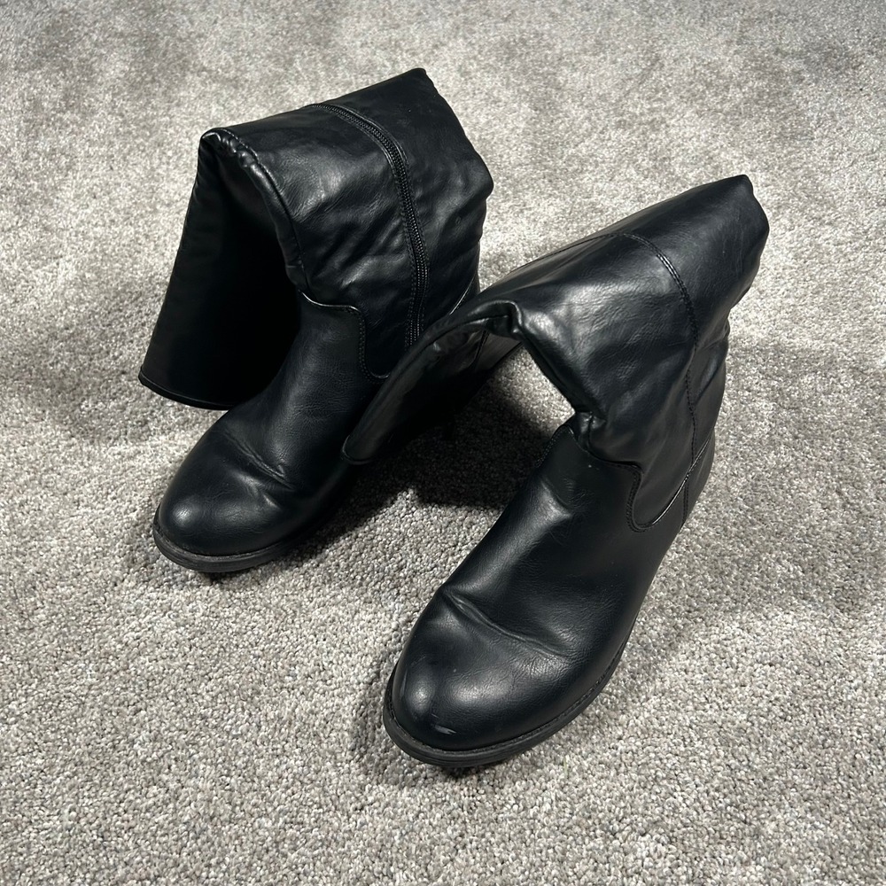 VEPOSE Black Faux Leather Slouchy Knee High Boots CJY956 Low Block Heel Size 9 - Picture 10 of 10